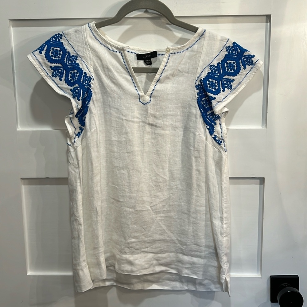J.Crew Embroidered Linen Top NWT XXS